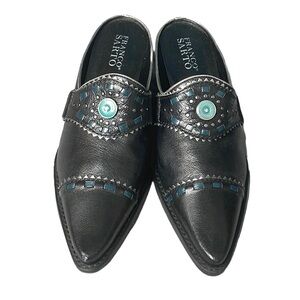 FRANCO SARTO LEATHER WESTERN STYLE HEELED MULES BLACK & TURQUOISE  SZ 7